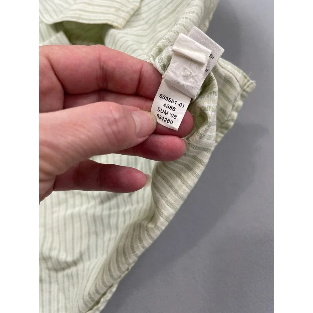 Banana Republic Mens L Guayabera‎ Shirt Green Striped Embroidered Linen Cotton